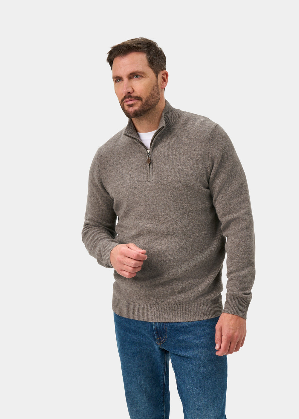 Sutherland Lambswool Quarter Zip Jumper In Vole - Regular Fit
