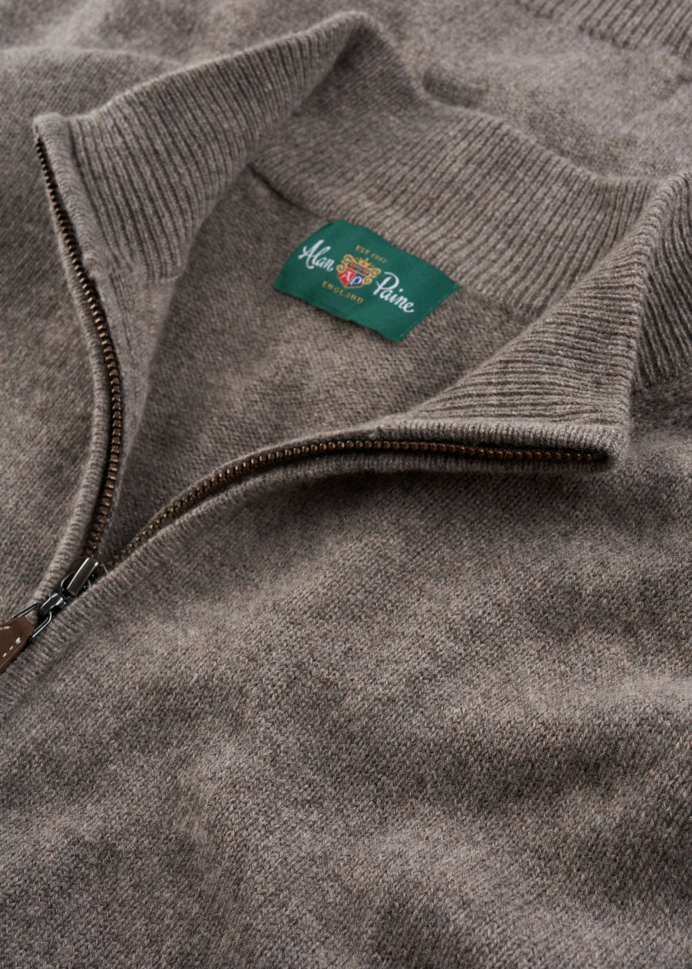 Men's Lambswool Quarter Zip Neck Jumper in Vole