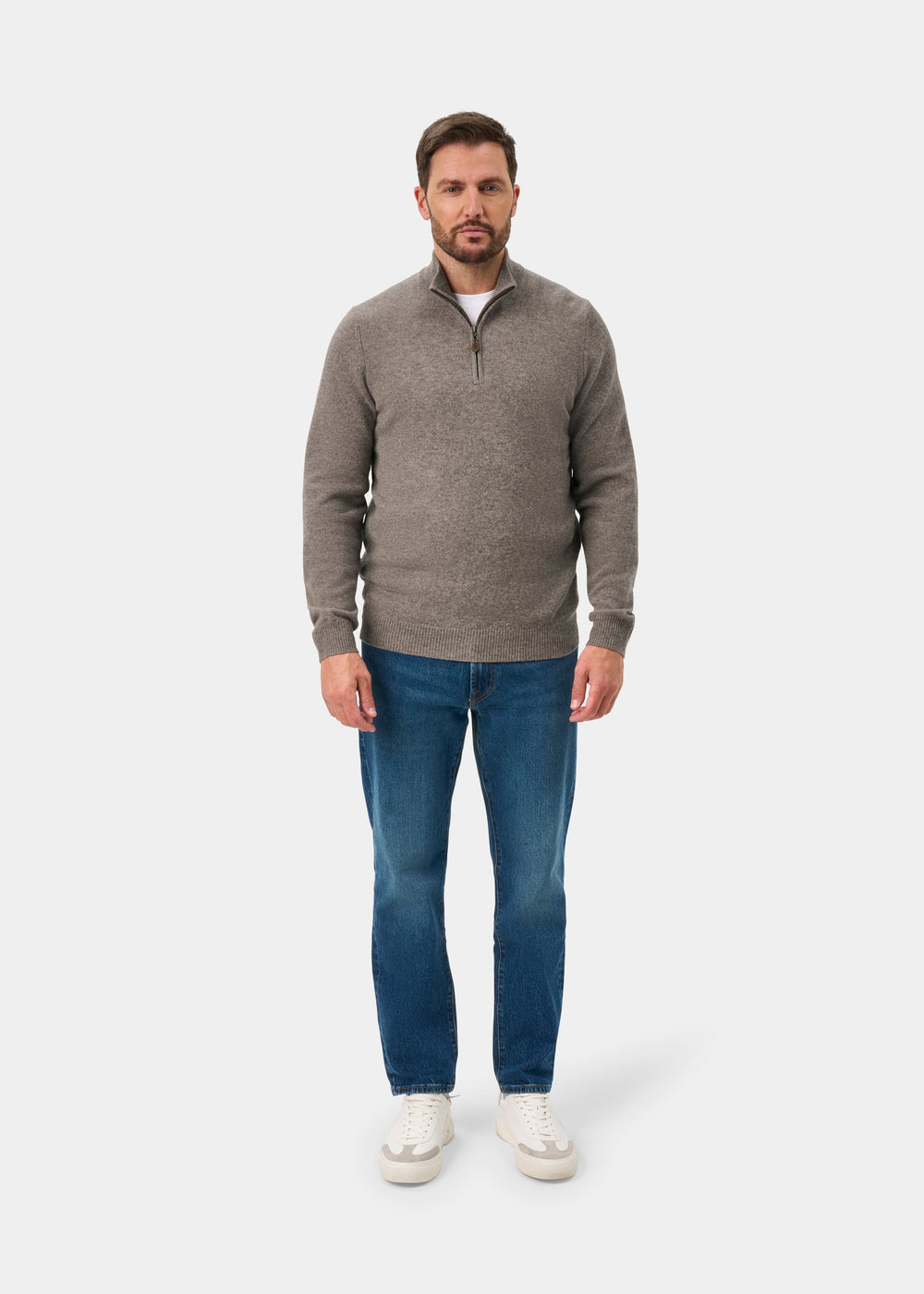 Sutherland Lambswool Quarter Zip Jumper In Vole - Regular Fit