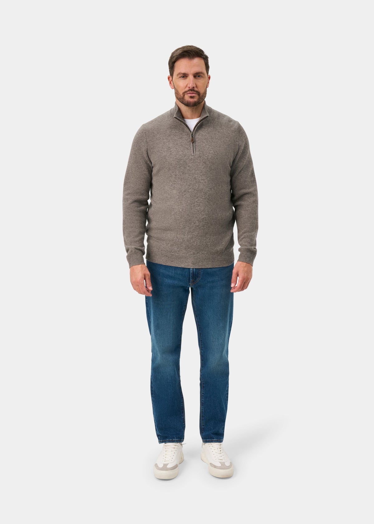 Sutherland Lambswool Quarter Zip Jumper In Vole - Regular Fit