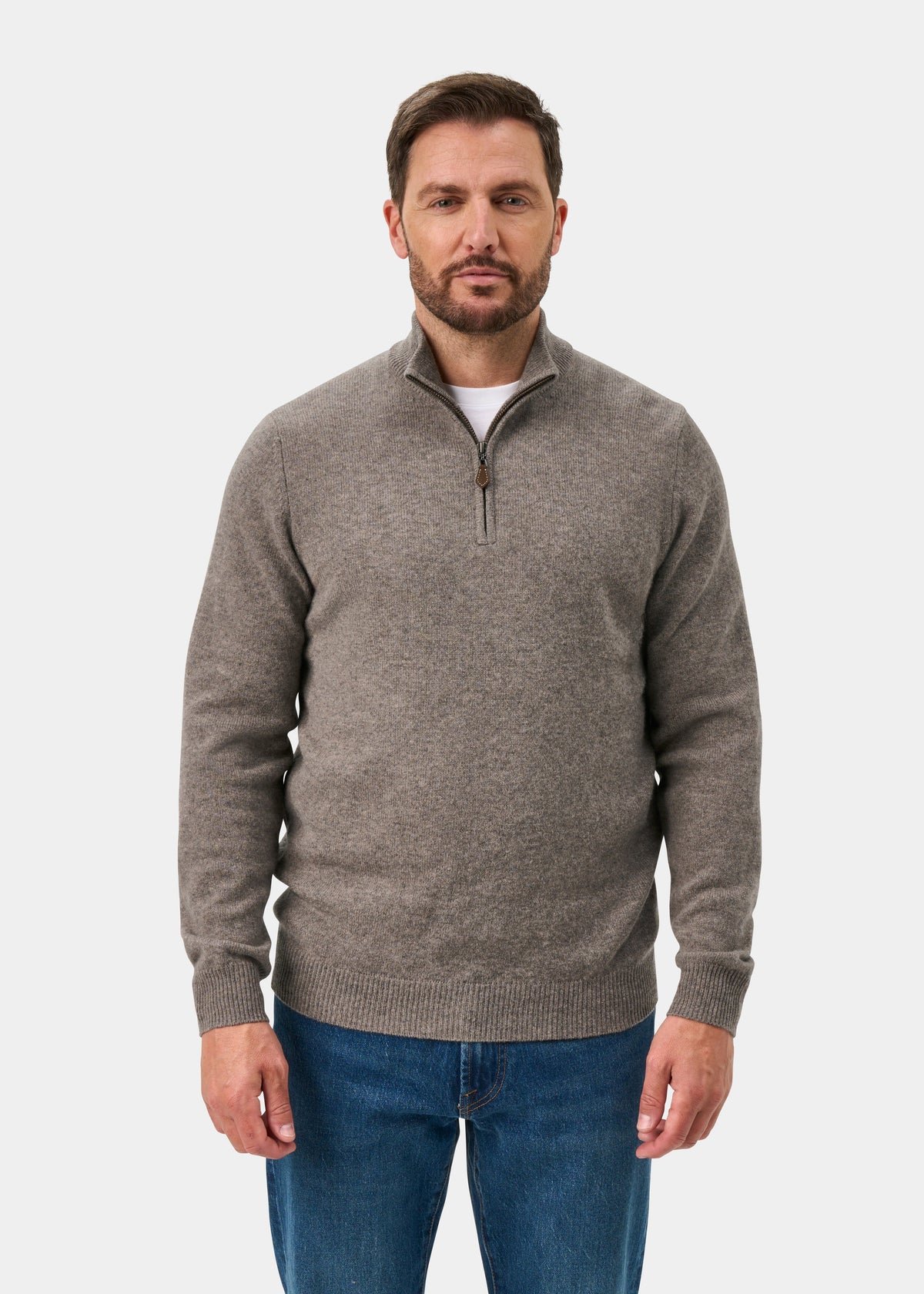 Sutherland Lambswool Quarter Zip Jumper In Vole - Regular Fit