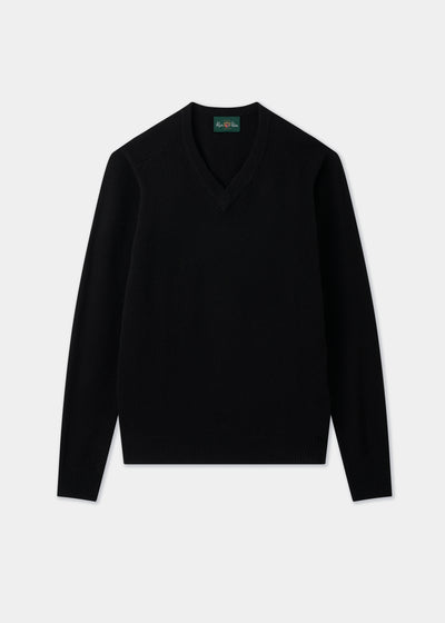 Men's Lambswool Vee Neck Jumper in Black