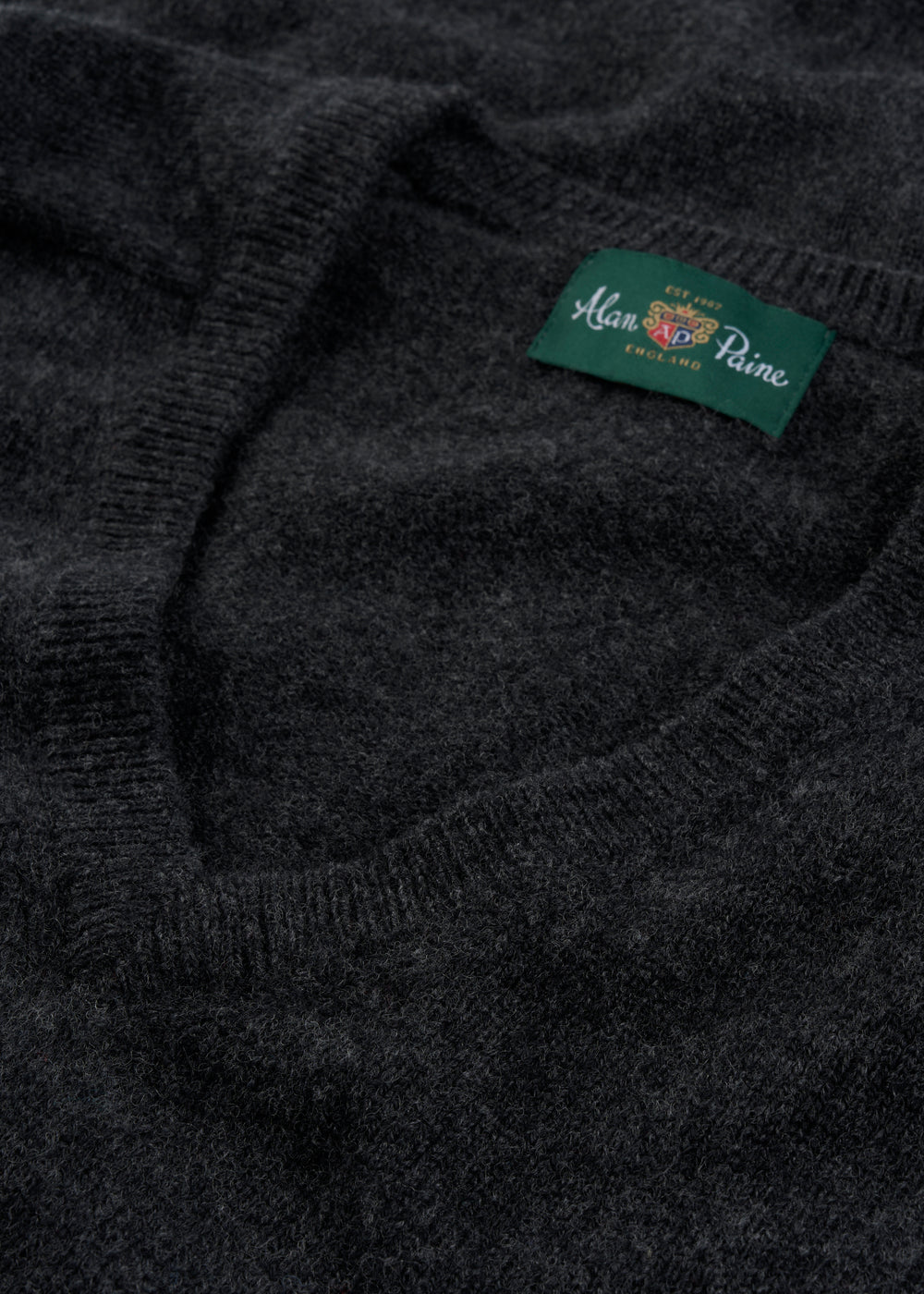 Men's Lambswool Vee Neck Jumper in Charcoal