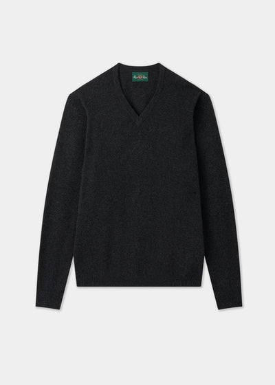 Men's Lambswool Vee Neck Jumper in Charcoal