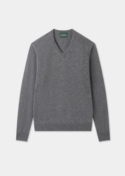 Men's Lambswool Vee Neck Jumper in Grey Mix