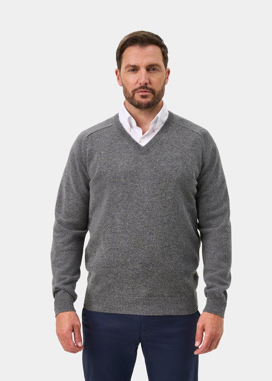 Kilsyth Lambswool Vee Neck Jumper In Grey Mix Jumper - Regular Fit