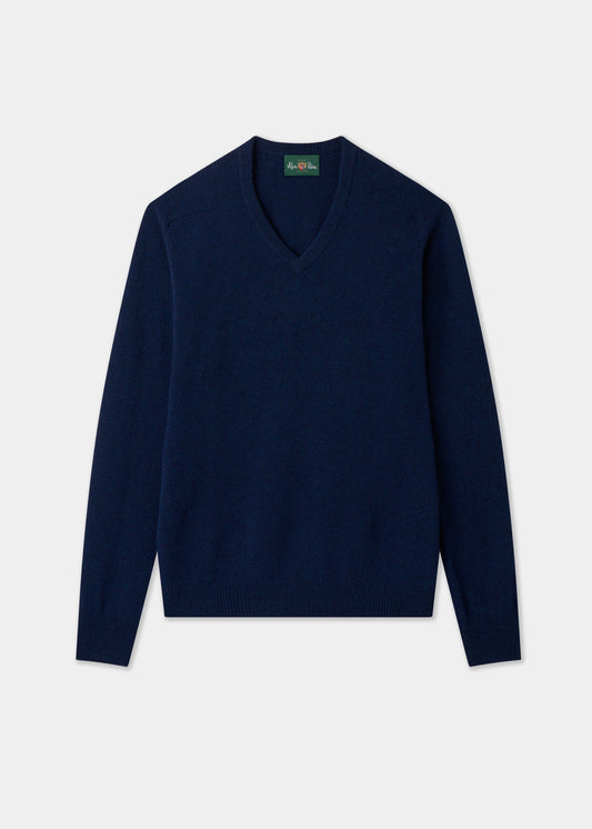 Men's Lambswool Vee Neck Jumper in Indigo