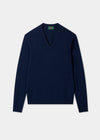 Men's Lambswool Vee Neck Jumper in Indigo