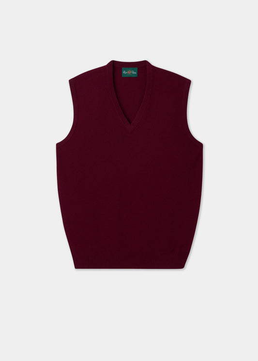 Men's Lambswool Slipover Vee Neck Jumper in Bordeaux