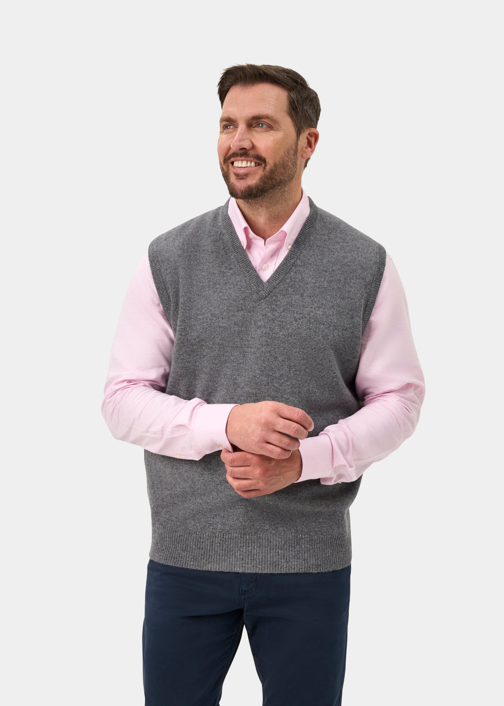 Norfolk Lambswool V-Neck Slipover In Grey Mix - Classic Fit