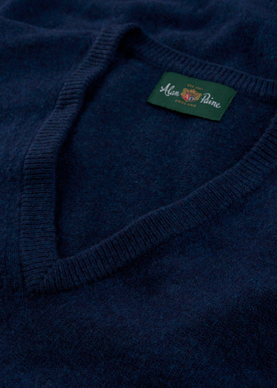 Men's Lambswool Slipover Vee Neck Jumper in Indigo