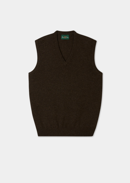 Brown sleeveless sweater on a white background