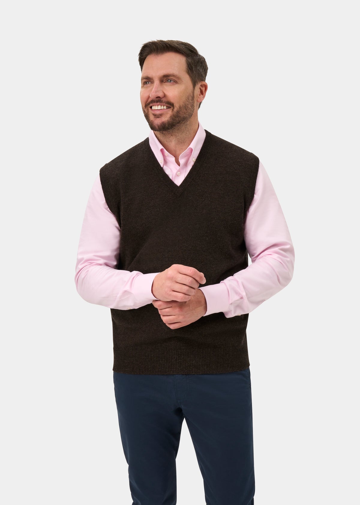 Norfolk Lambswool Vee Neck Slipover In Cocoa - Classic Fit