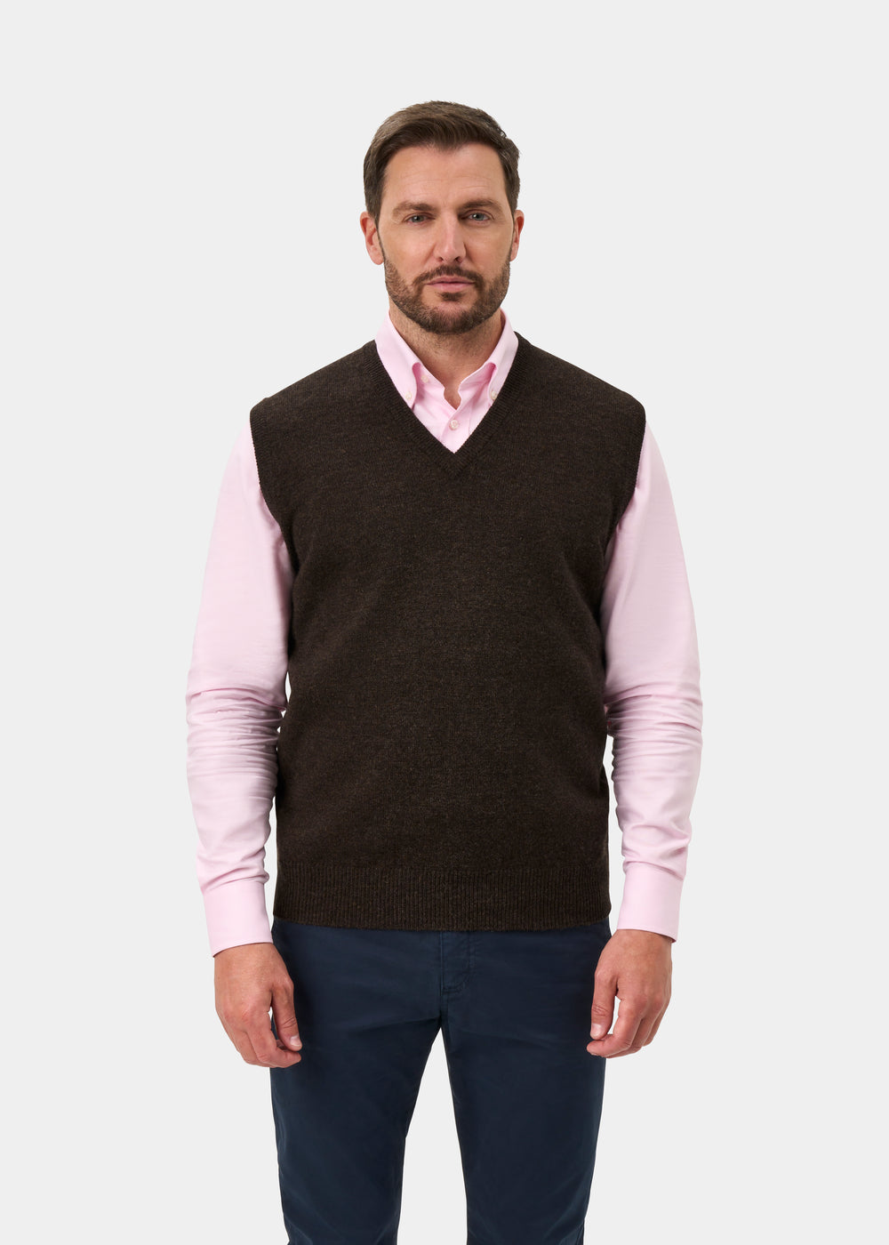 Norfolk Lambswool Vee Neck Slipover In Cocoa - Classic Fit