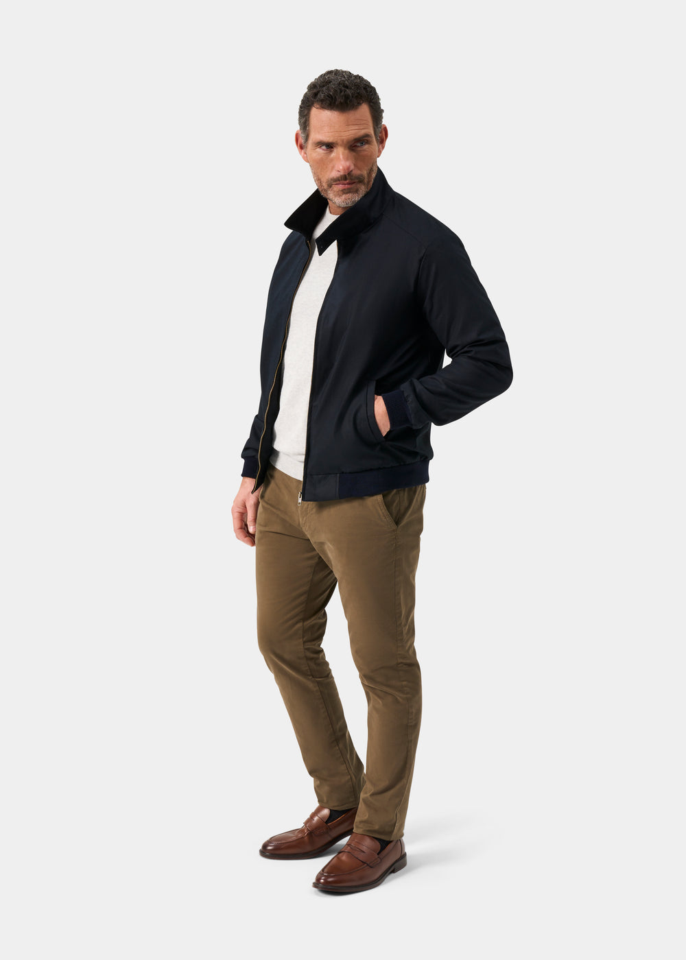 Men's Linen Cotton Bomber Jacket in Navy