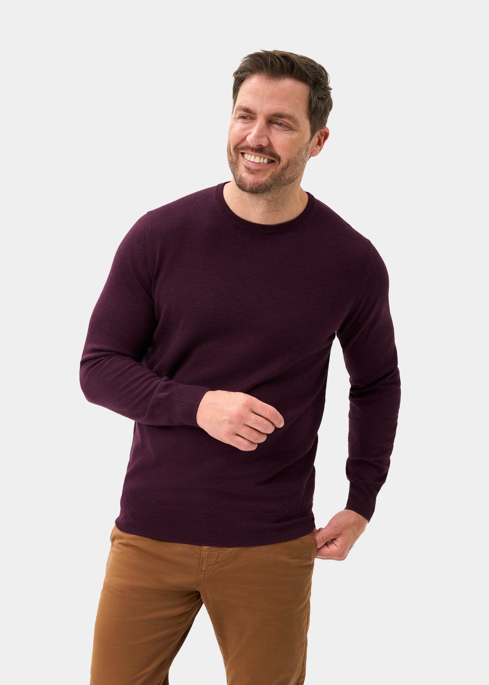 Men's Merino Wool Crew Neck Jumper in Black Grape