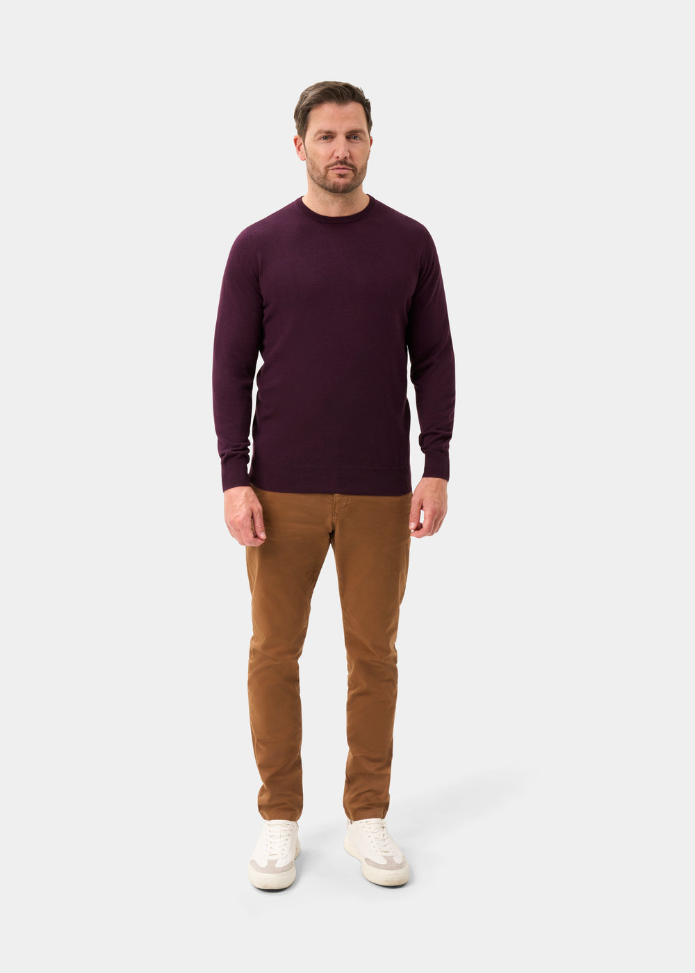 Men's Merino Wool Crew Neck Jumper in Black Grape