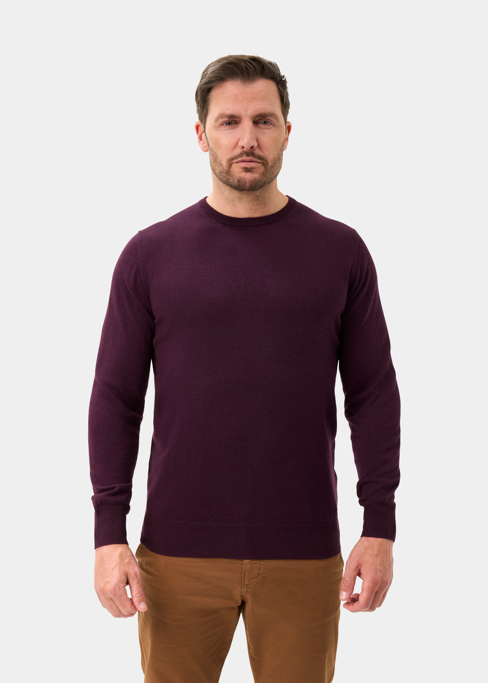 Men's Merino Wool Crew Neck Jumper in Black Grape