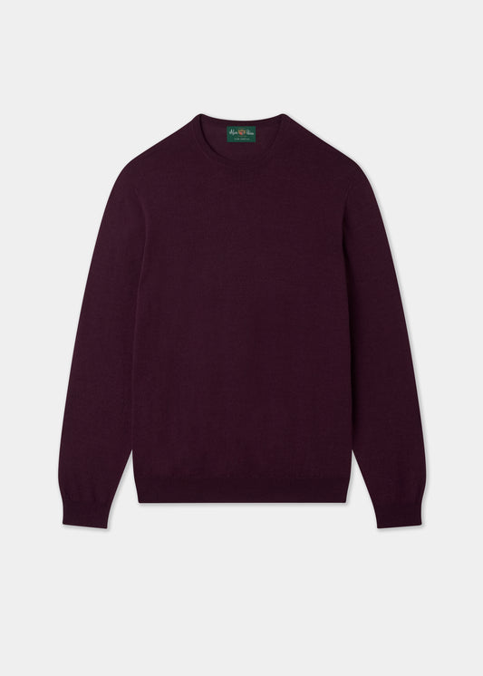 Men's Merino Wool Crew Neck Jumper in Black Grape