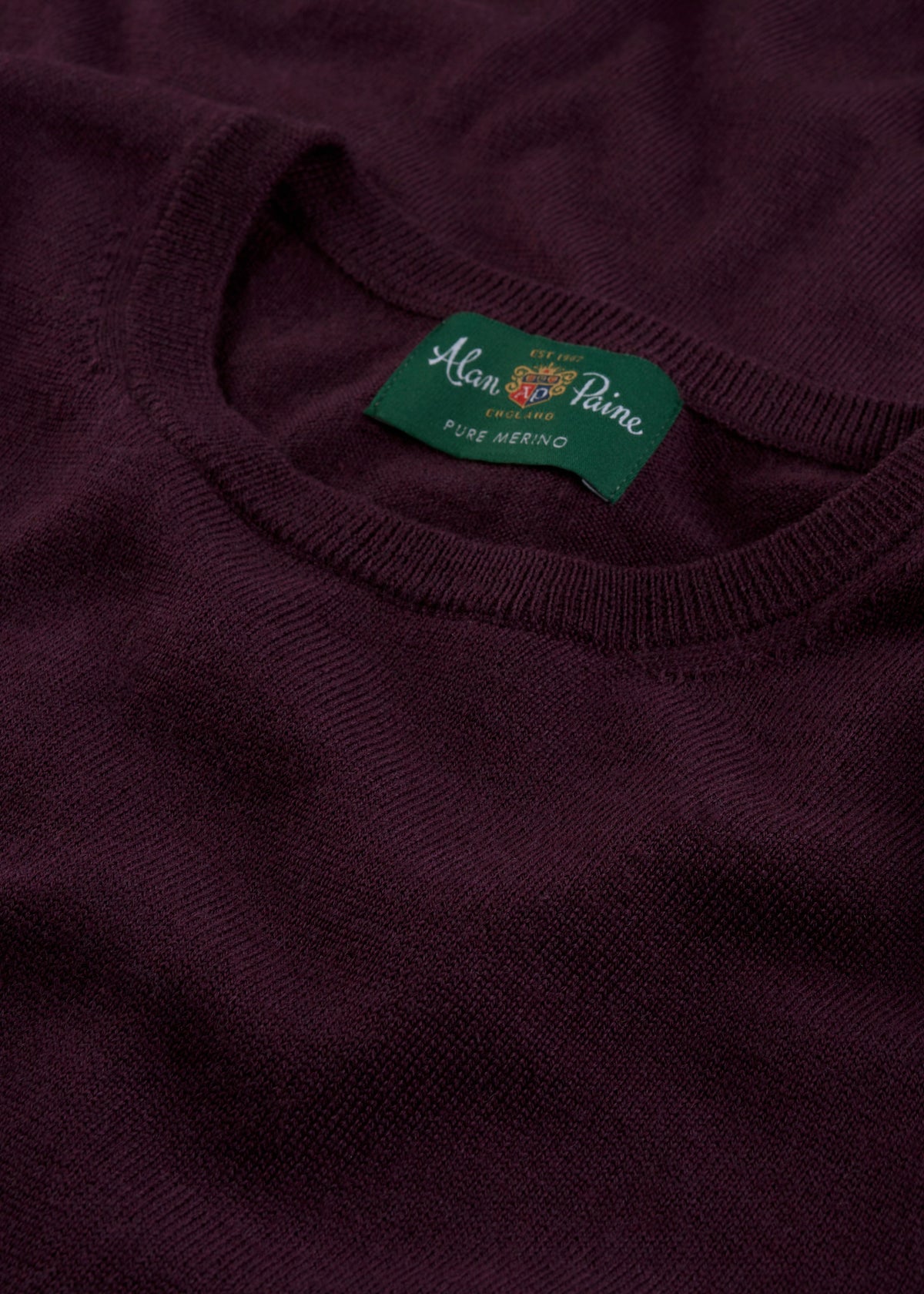 Men's Merino Wool Crew Neck Jumper in Black Grape