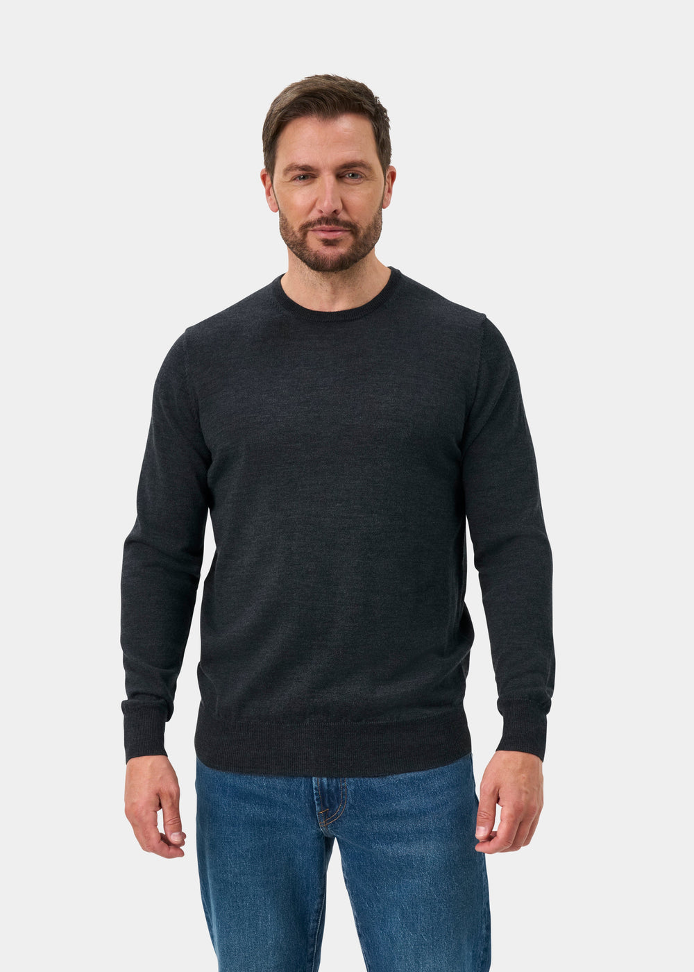 Radstone Merino Wool Crew Neck Jumper In Charcoal - Regular Fit