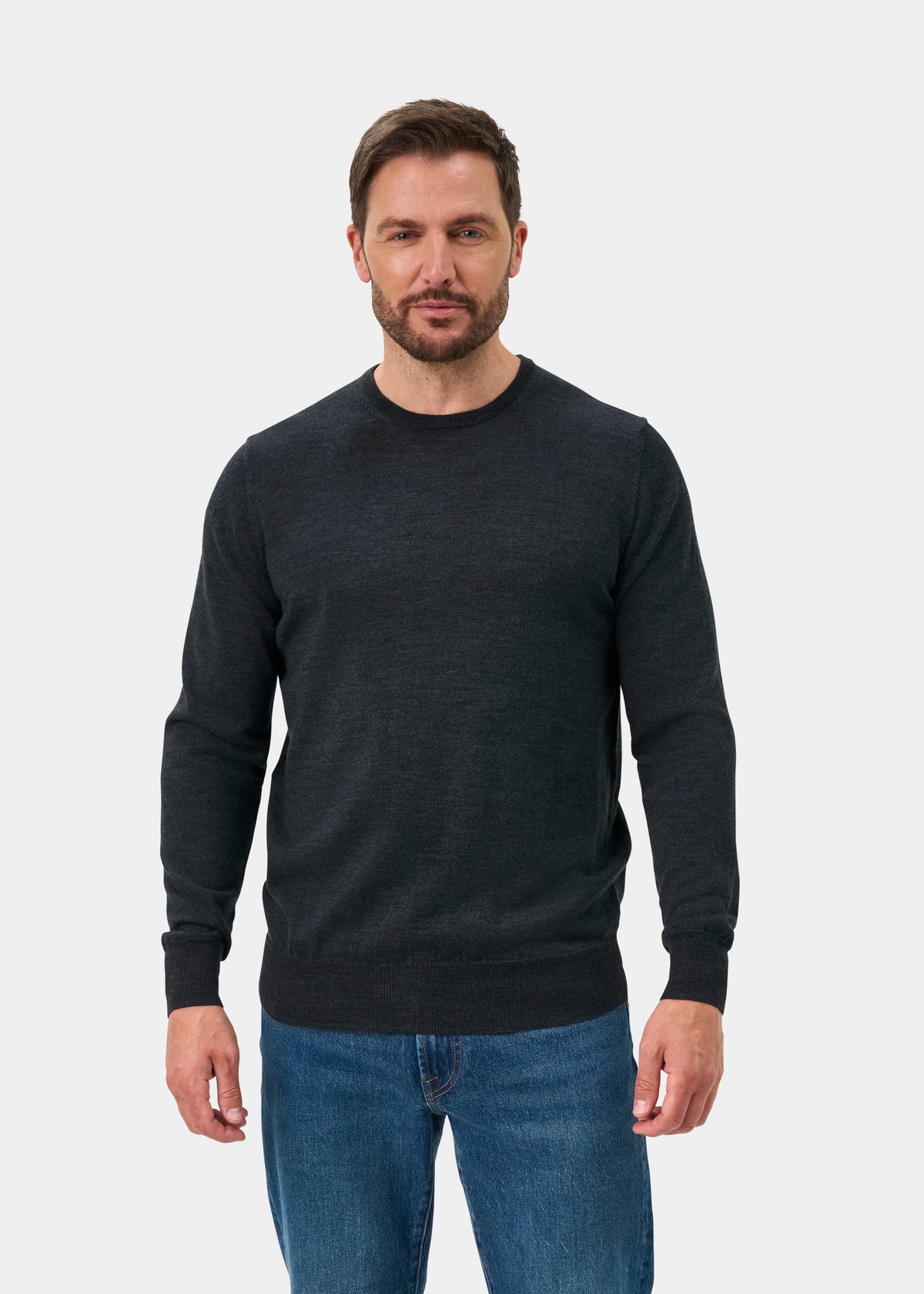Radstone Merino Wool Crew Neck Jumper In Charcoal - Regular Fit