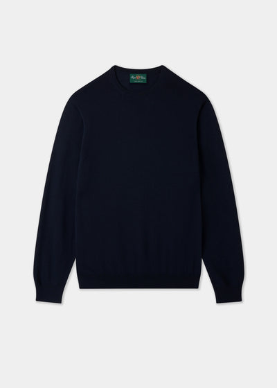 Men's Merino Wool Crew Neck Jumper in Dark Navy