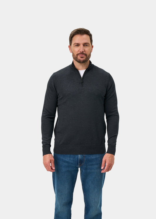Barton Merino Wool Quarter Zip Jumper In Charcoal - Regular Fit