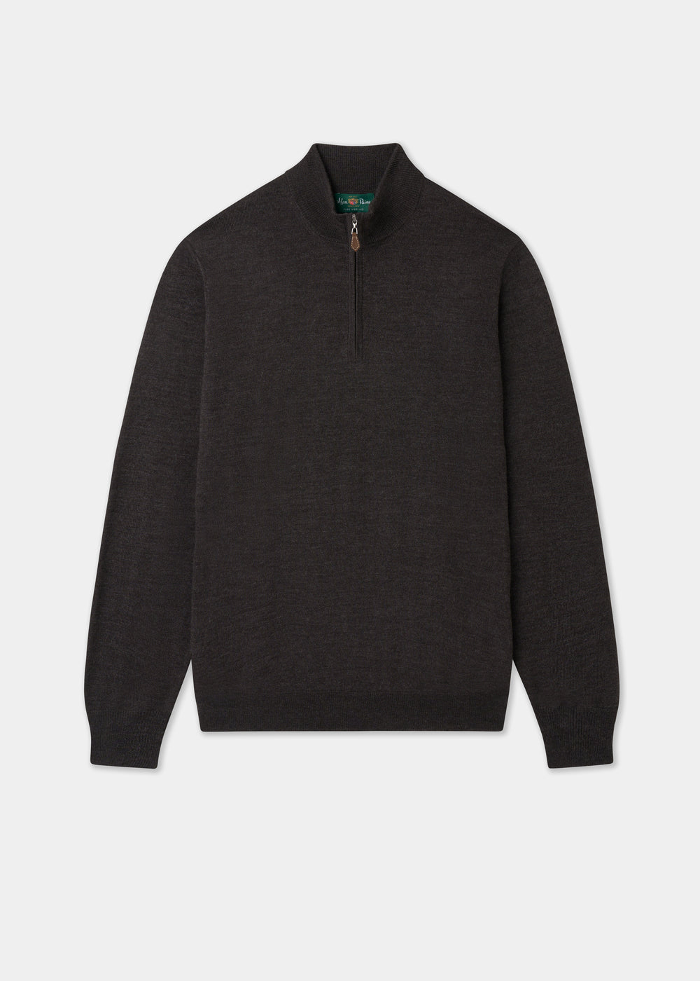 Men's Merino Wool Quarter Zip Neck Jumper in Dark Brown