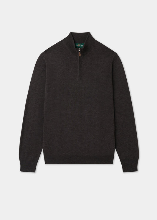 Men's Merino Wool Quarter Zip Neck Jumper in Dark Brown