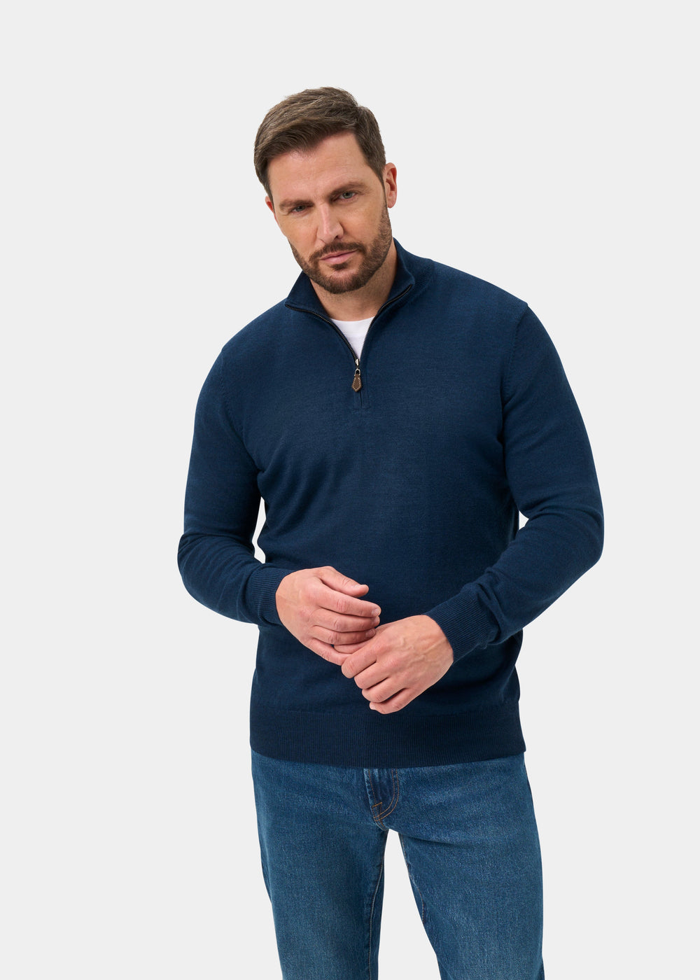 Barton Merino Wool Quarter Zip Jumper In Indigo - Regular Fit