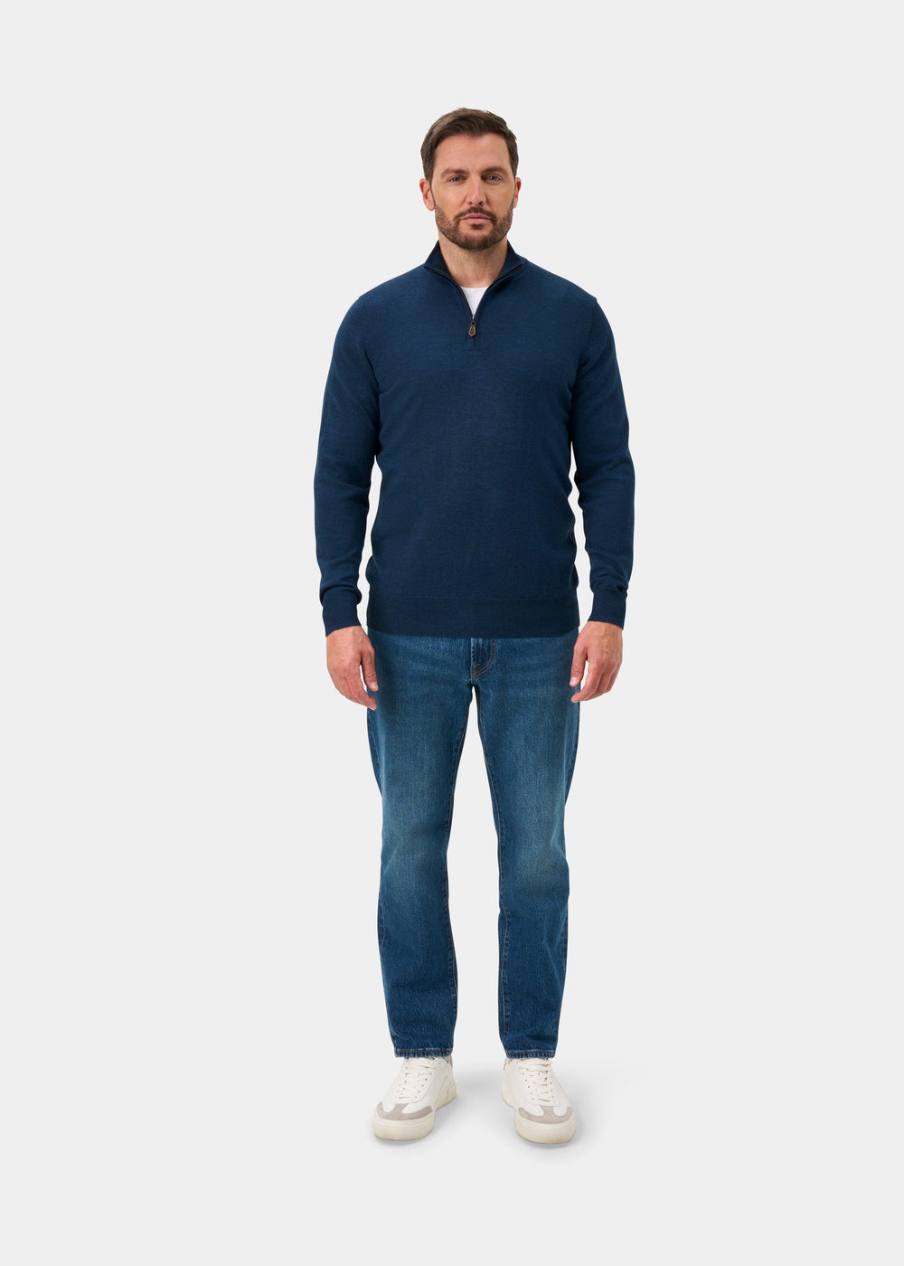 Barton Merino Wool Quarter Zip Jumper In Indigo - Regular Fit