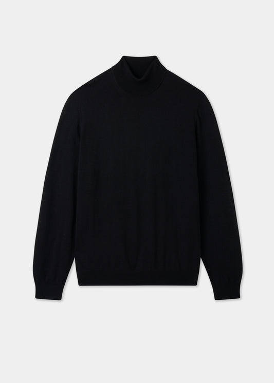 Men's Merino Wool Roll Neck Jumper in Black