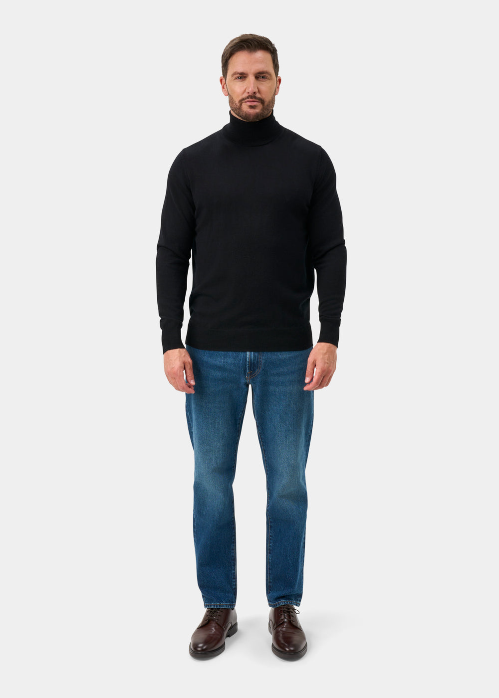 Linton Merino Wool Roll Neck Jumper in Black - Regular Fit
