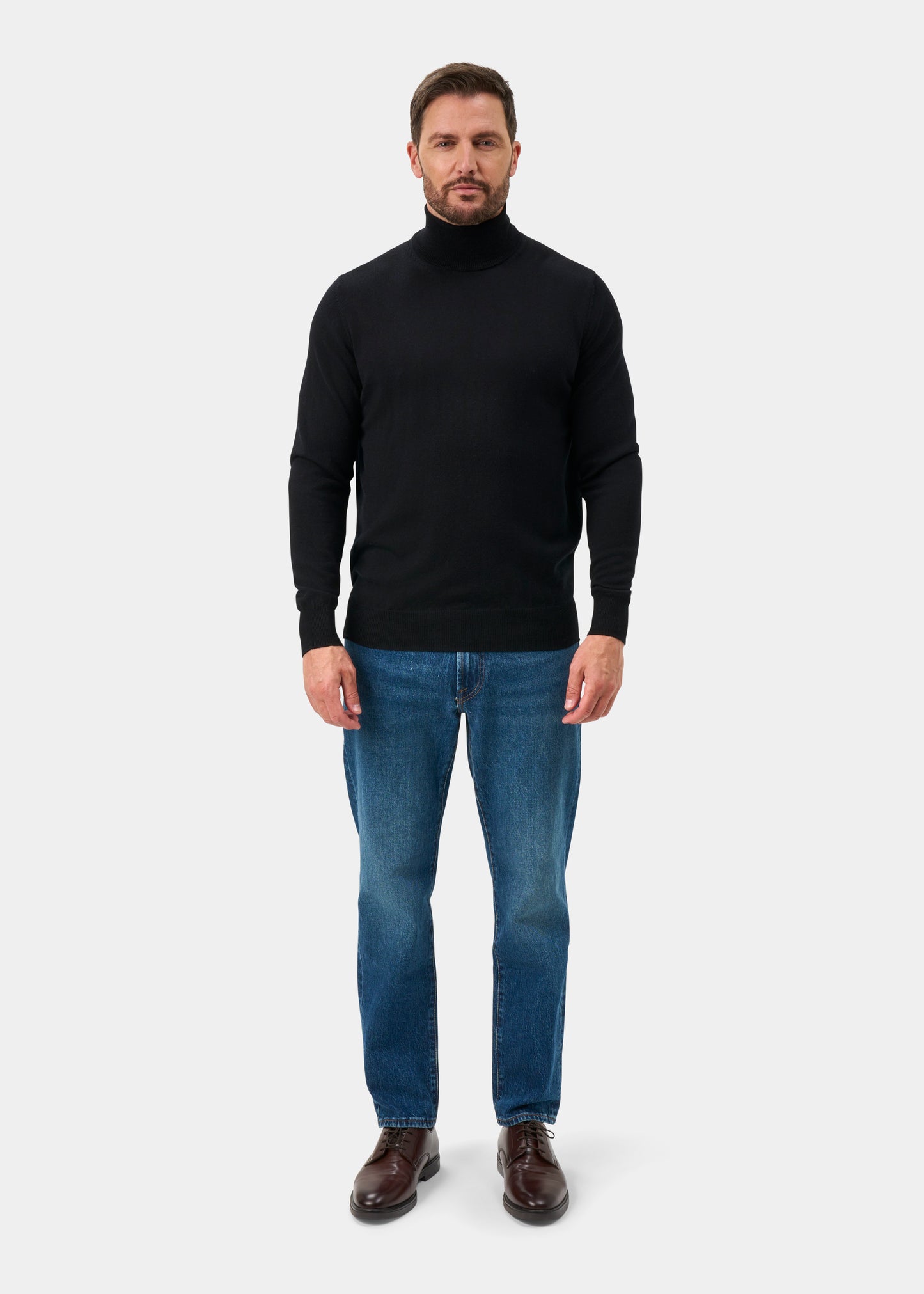Linton Merino Wool Roll Neck Jumper in Black - Regular Fit