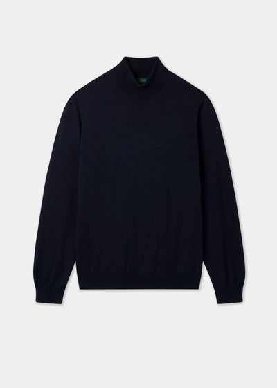 Men's Merino Wool Roll Neck Jumper in Dark Navy