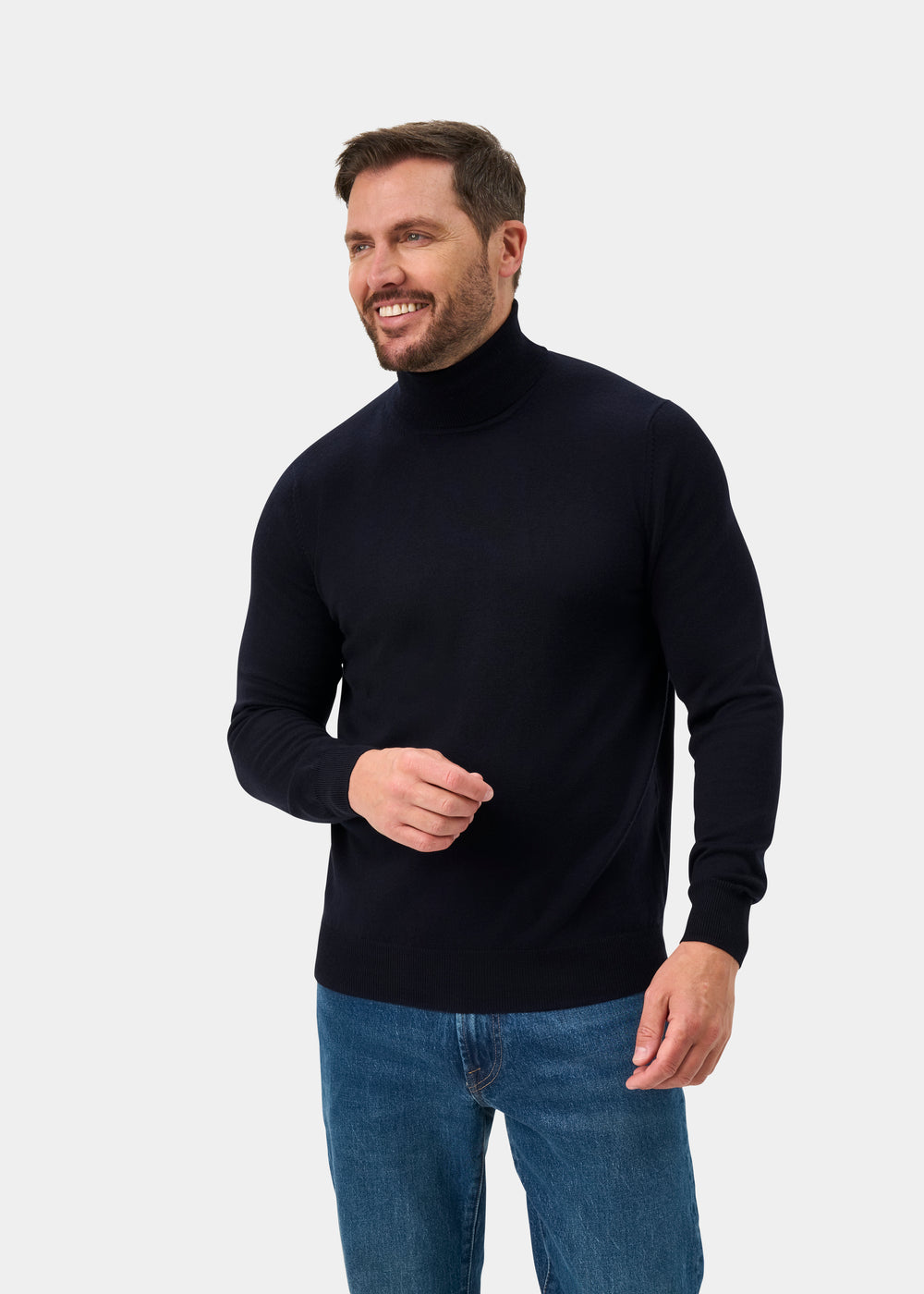 Linton Merino Wool Roll Neck Jumper in Dark Navy - Regular Fit