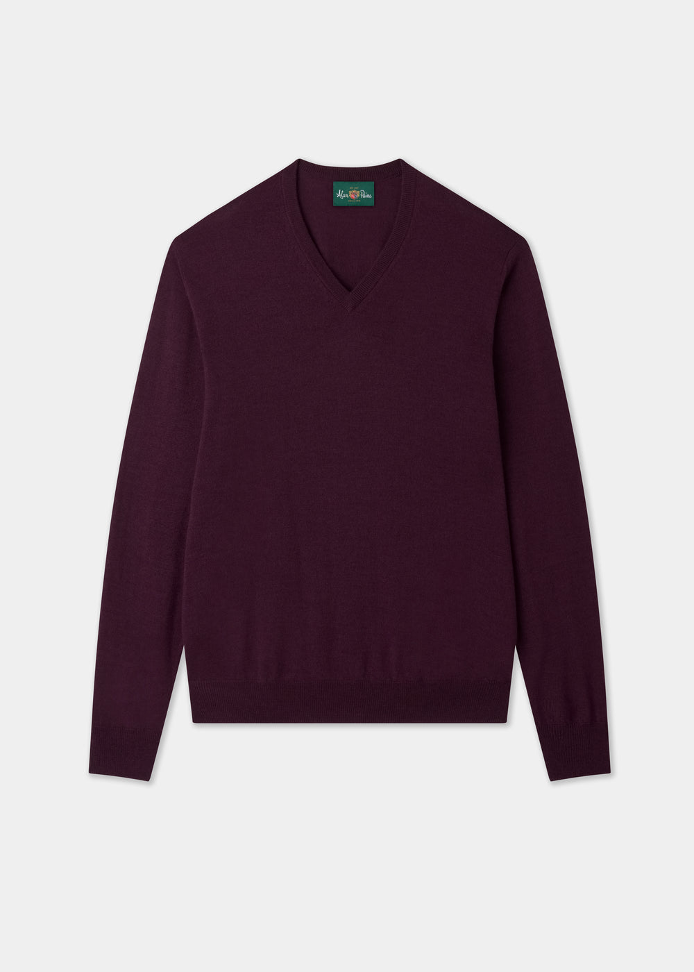 Men's Merino Wool Vee Neck Jumper in Black Grape
