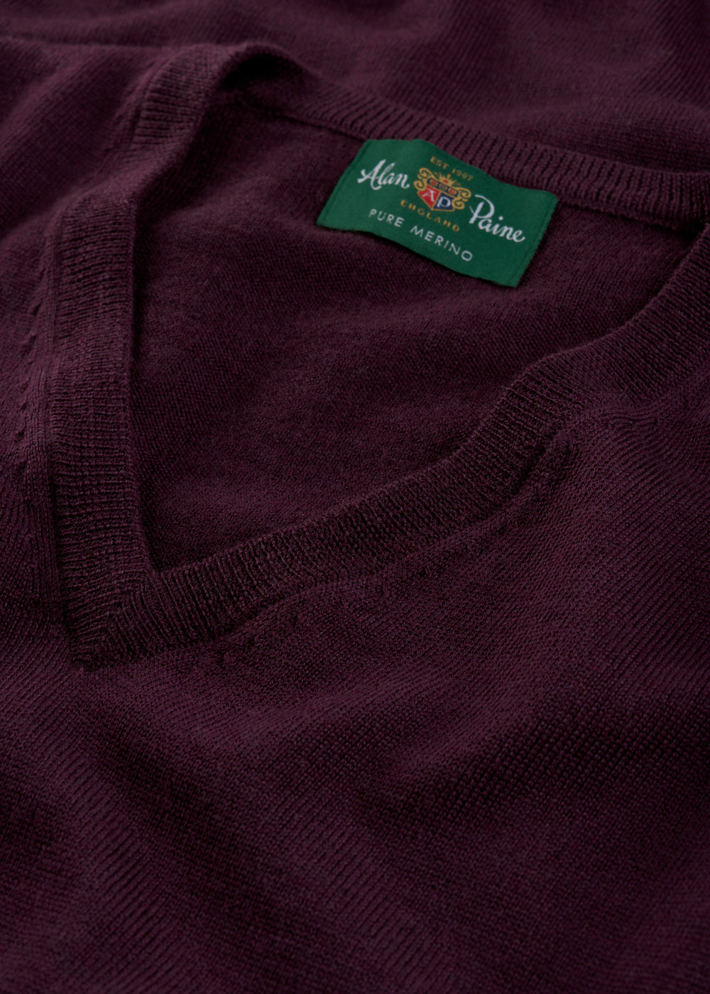 Men's Merino Wool Vee Neck Jumper in Black Grape