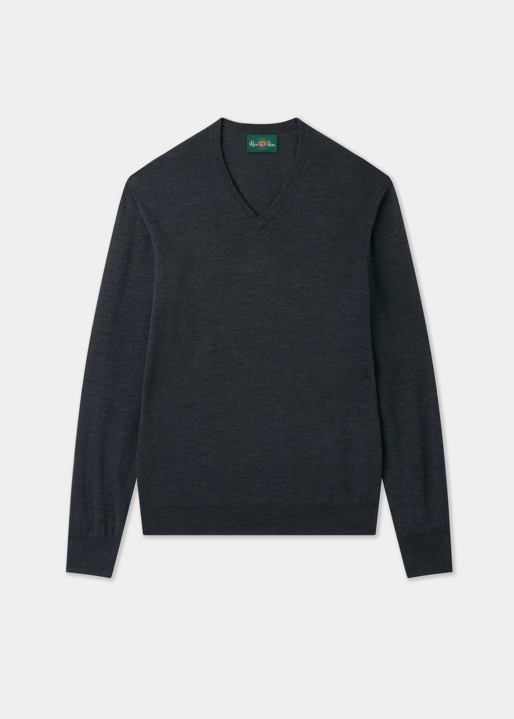Men's Merino Wool Vee Neck Jumper in Charcoal
