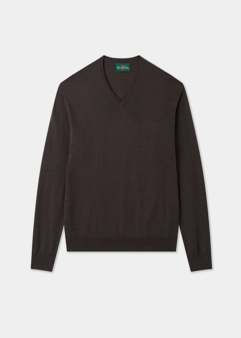 Men's Merino Wool Vee Neck Jumper in Dark Brown