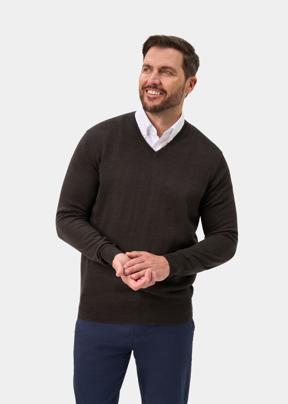 Millbreck Merino Wool Jumper in Dark Brown - Regular Fit