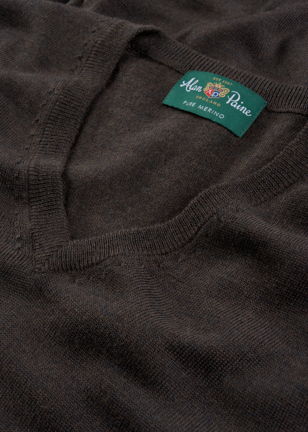 Men's Merino Wool Vee Neck Jumper in Dark Brown
