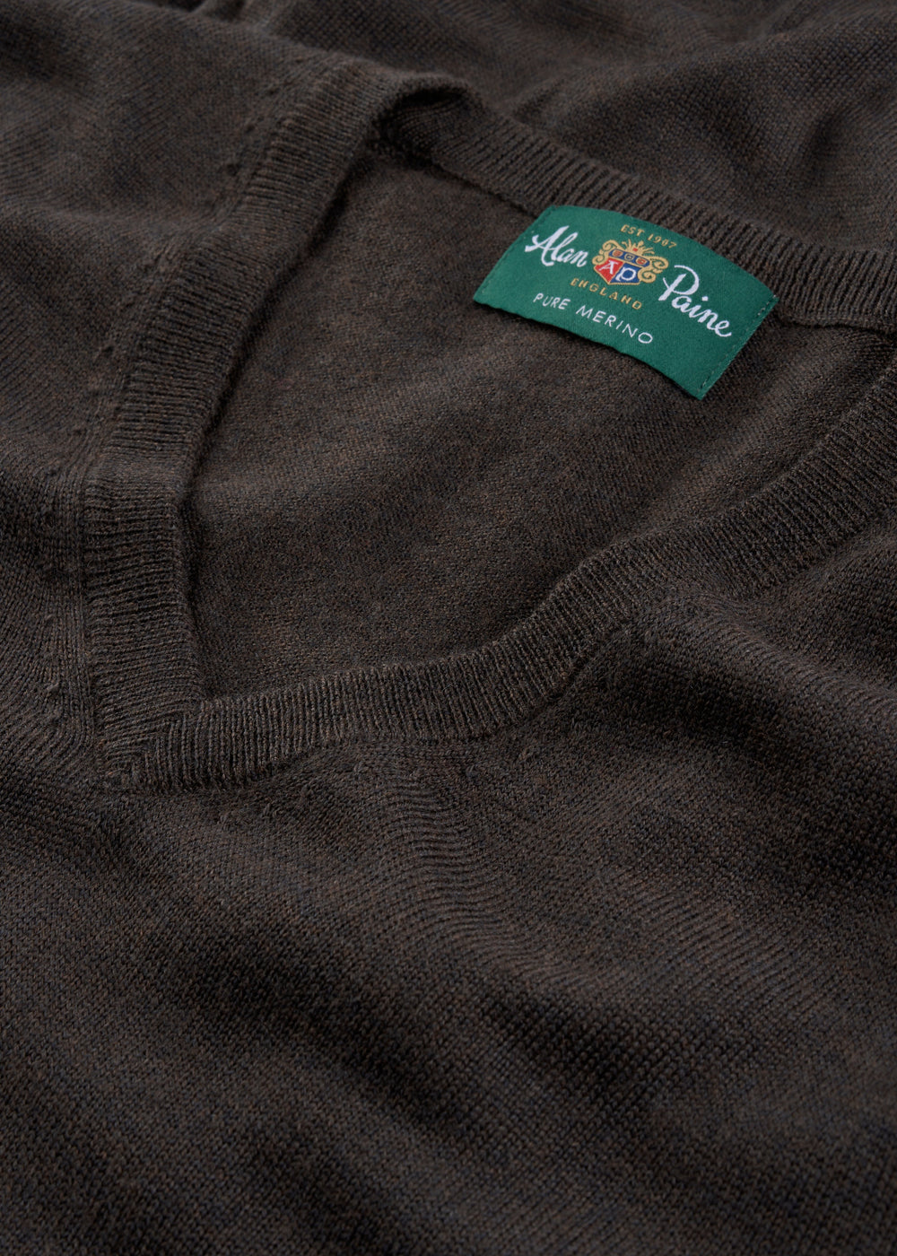 Men's Merino Wool Vee Neck Jumper in Dark Brown