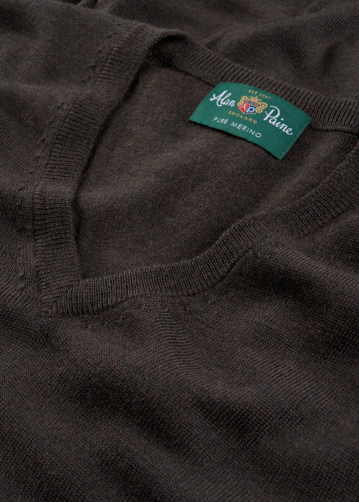 Men's Merino Wool Vee Neck Jumper in Dark Brown
