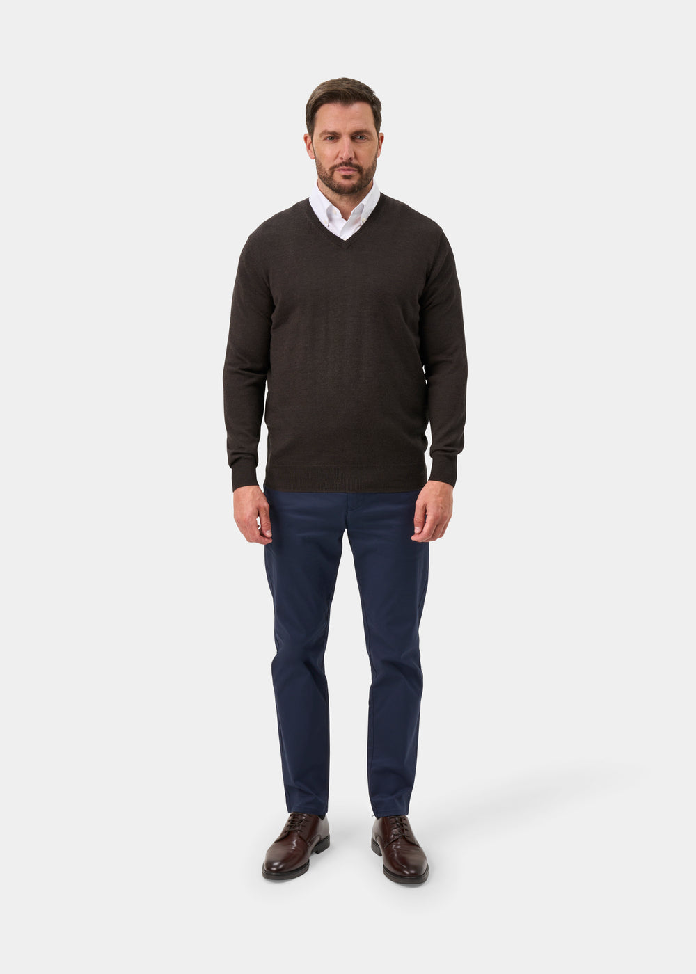 Millbreck Merino Wool Jumper in Dark Brown - Regular Fit