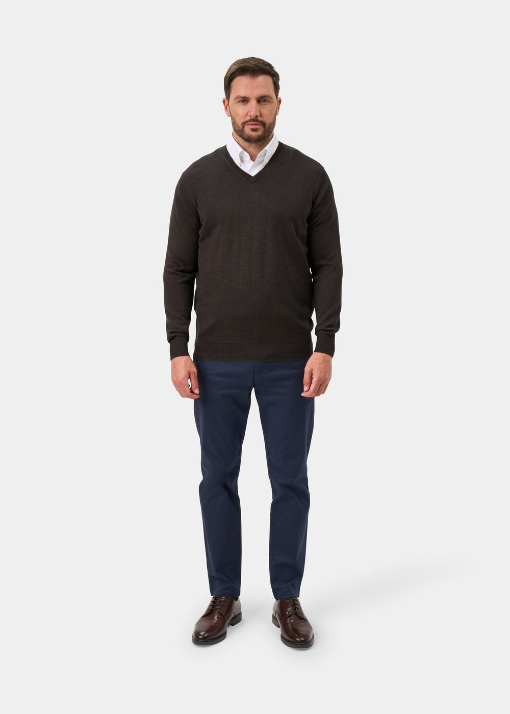Millbreck Merino Wool Jumper in Dark Brown - Regular Fit
