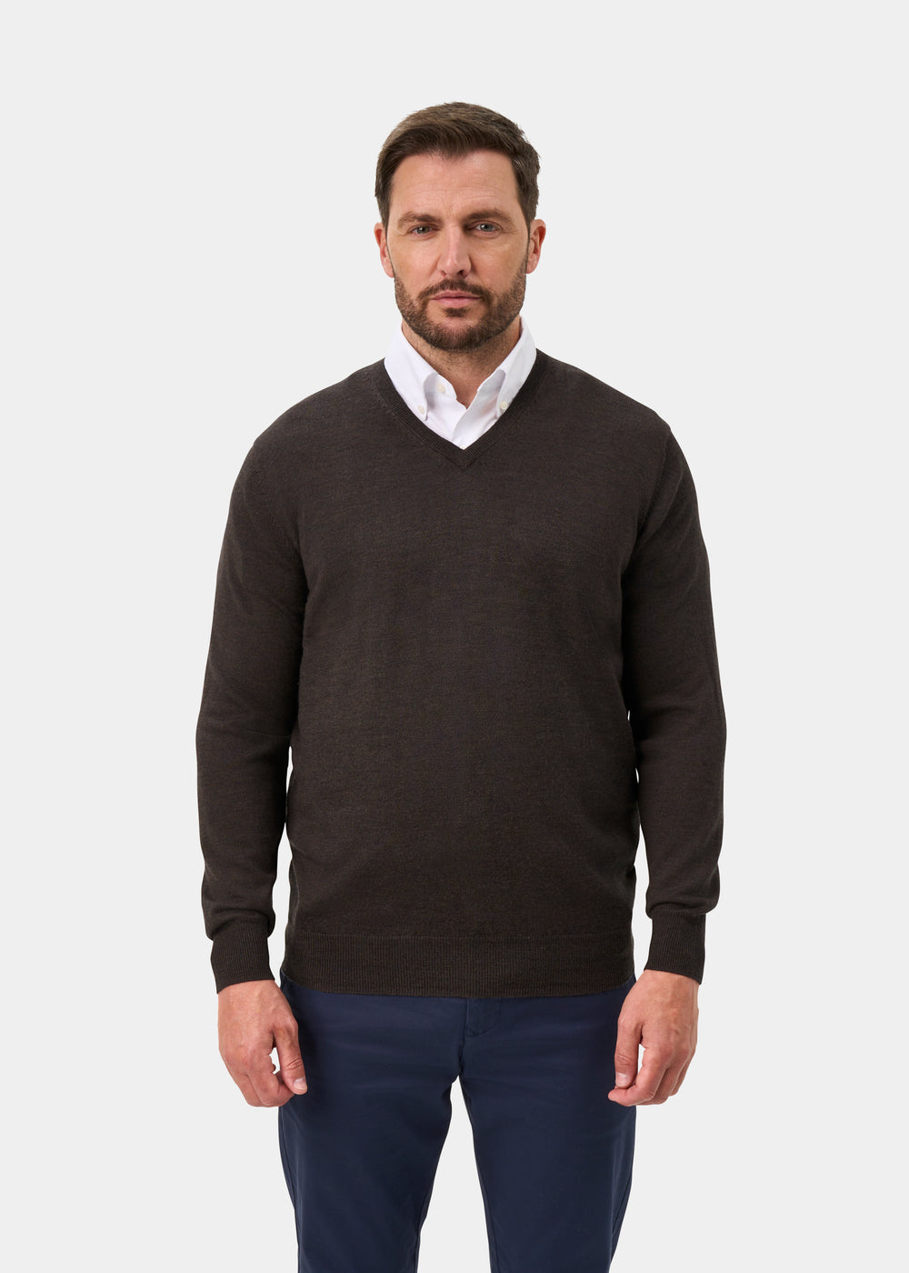 Millbreck Merino Wool Jumper in Dark Brown - Regular Fit