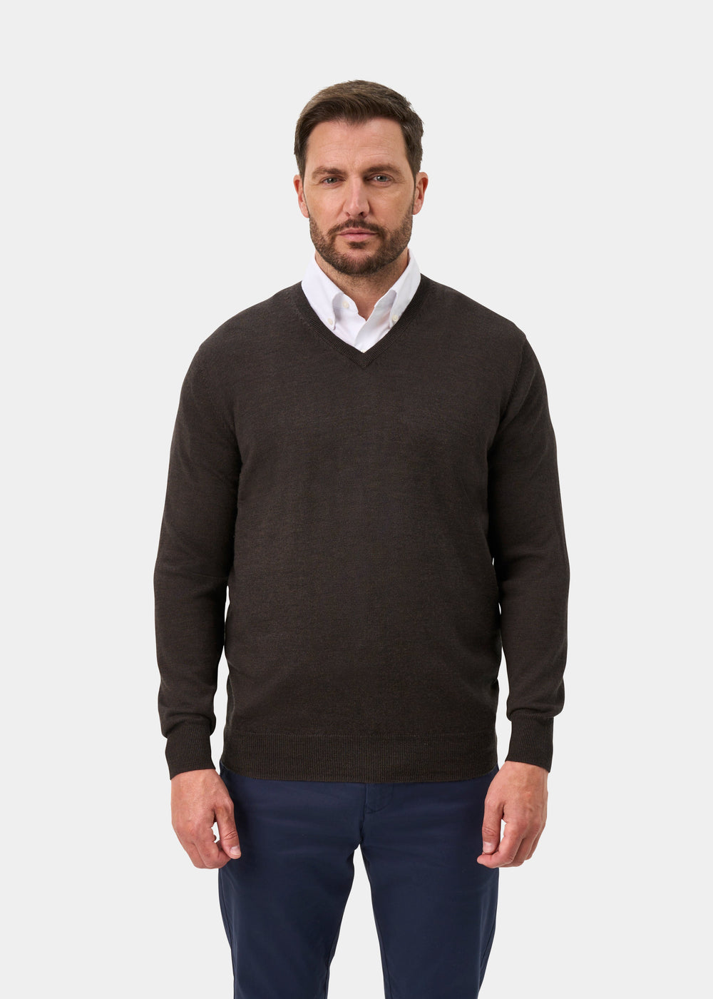 Millbreck Merino Wool Jumper in Dark Brown - Regular Fit