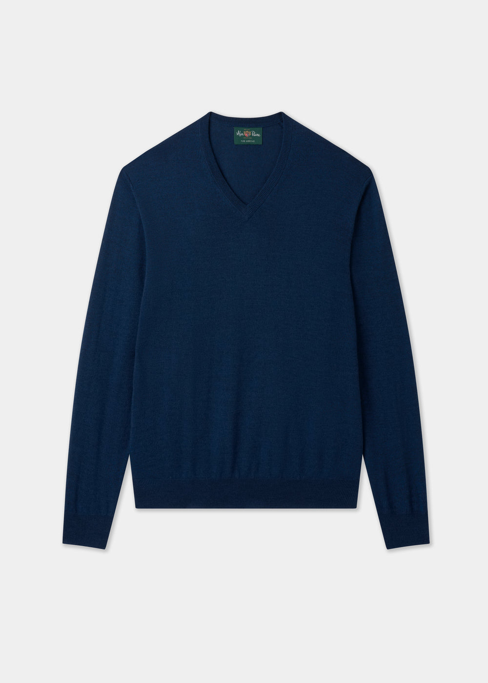 Men's Merino Wool Vee Neck Jumper in Indigo